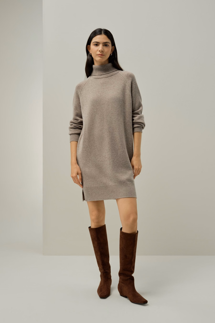 Vestido de suéter de cuello alto de lana y cachemira
