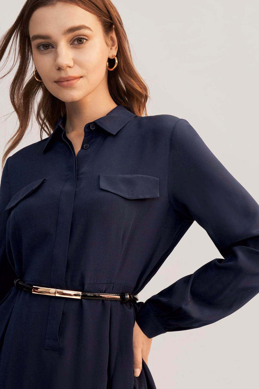 Vestido de seda retro de manga larga para mujer