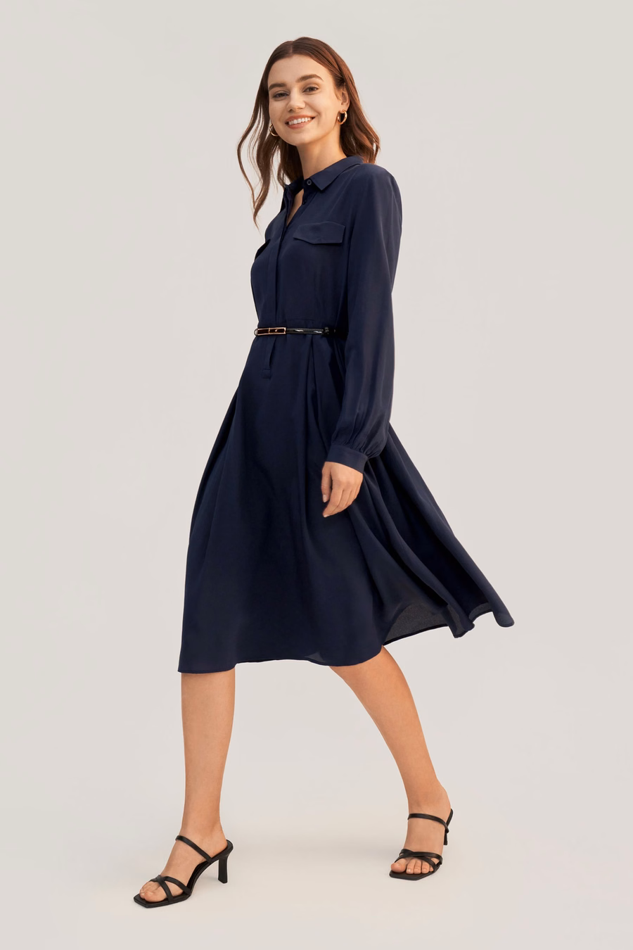 Vestido de seda retro de manga larga para mujer