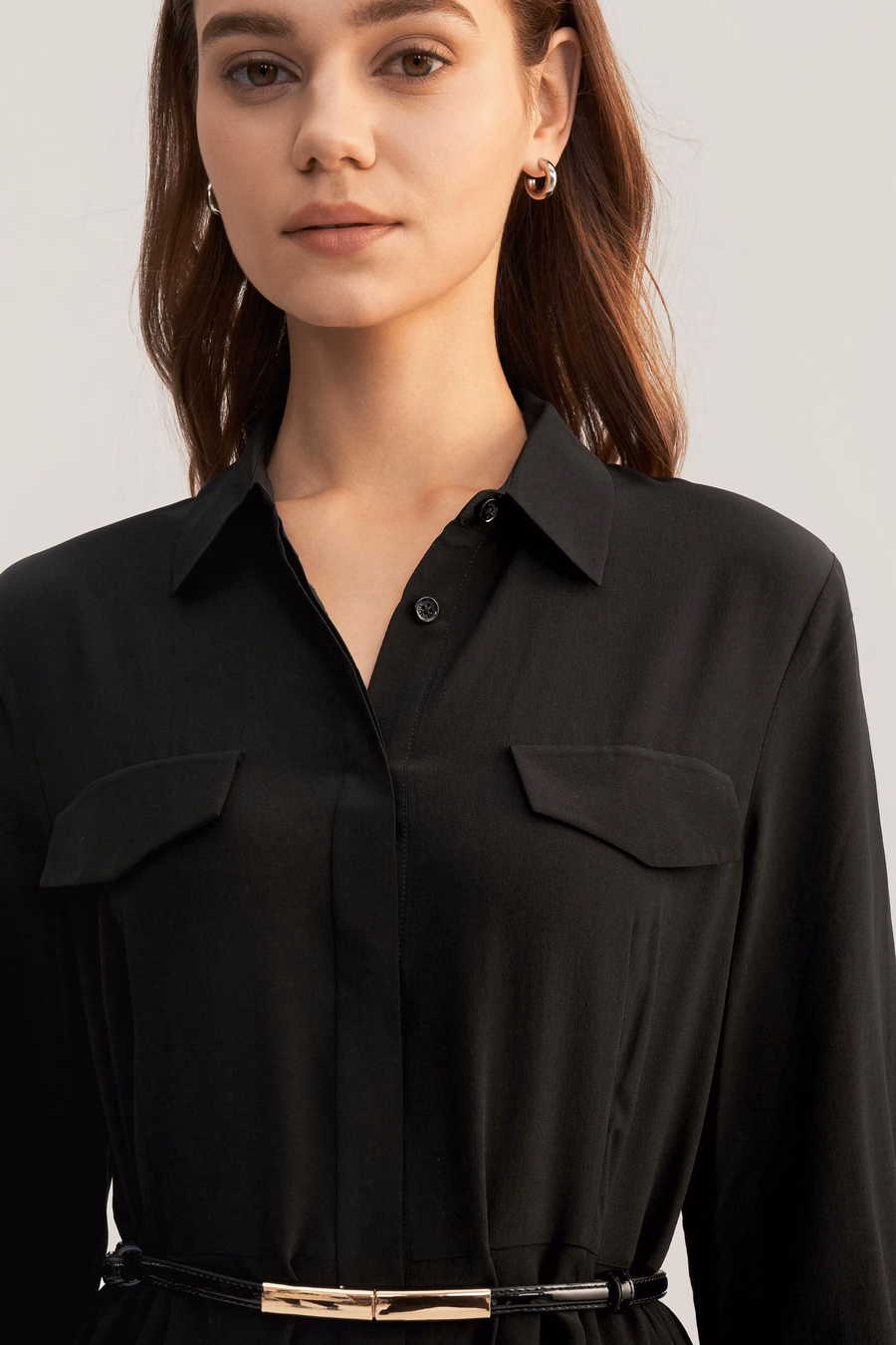 Vestido de seda retro de manga larga para mujer