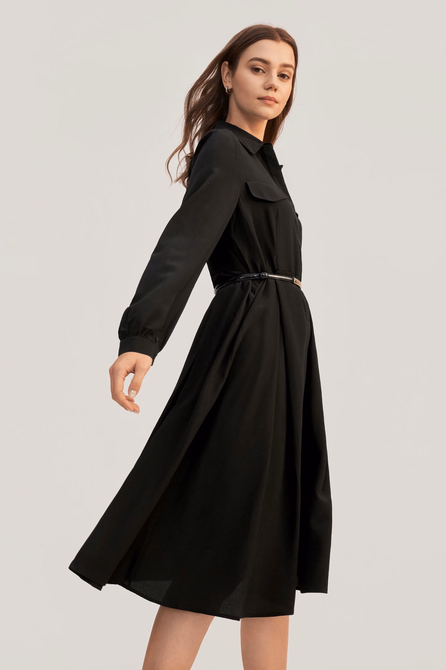 Vestido de seda retro de manga larga para mujer