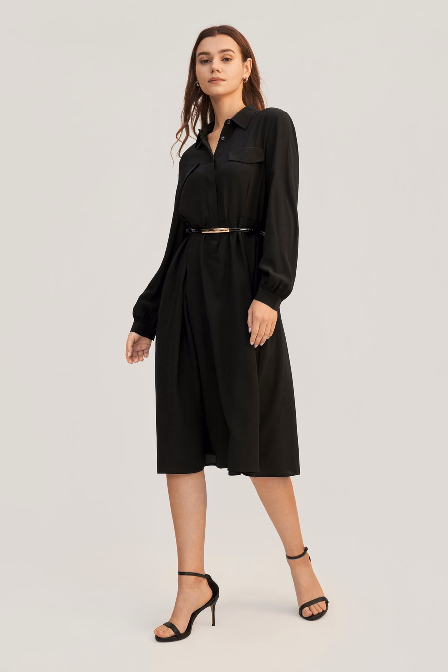 Vestido de seda retro de manga larga para mujer