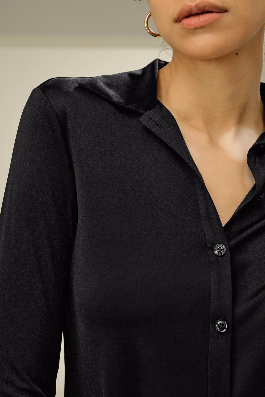 Camisa de Jersey de Seda Slim Básica