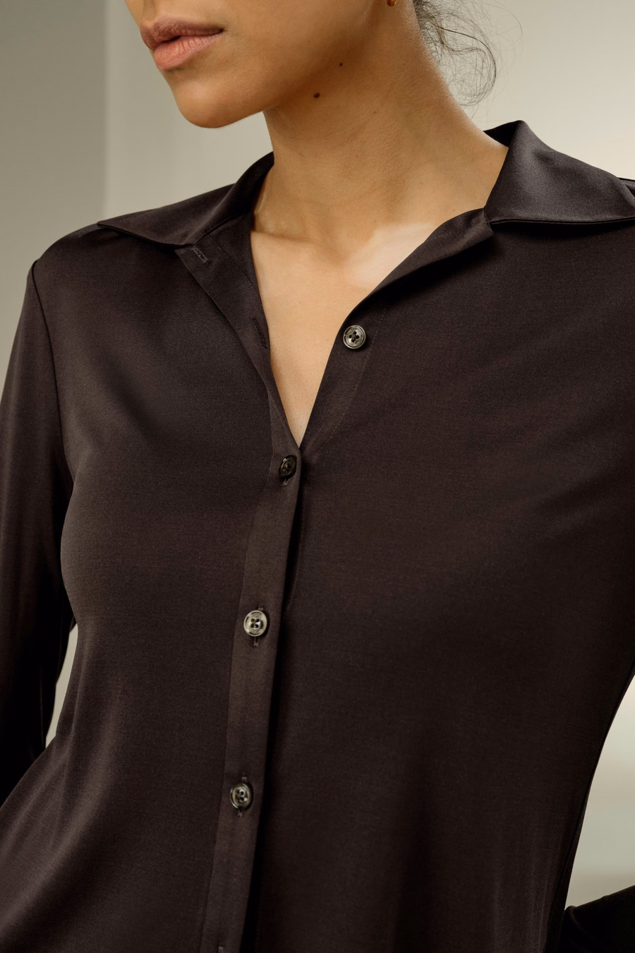 Camisa de Jersey de Seda Slim Básica