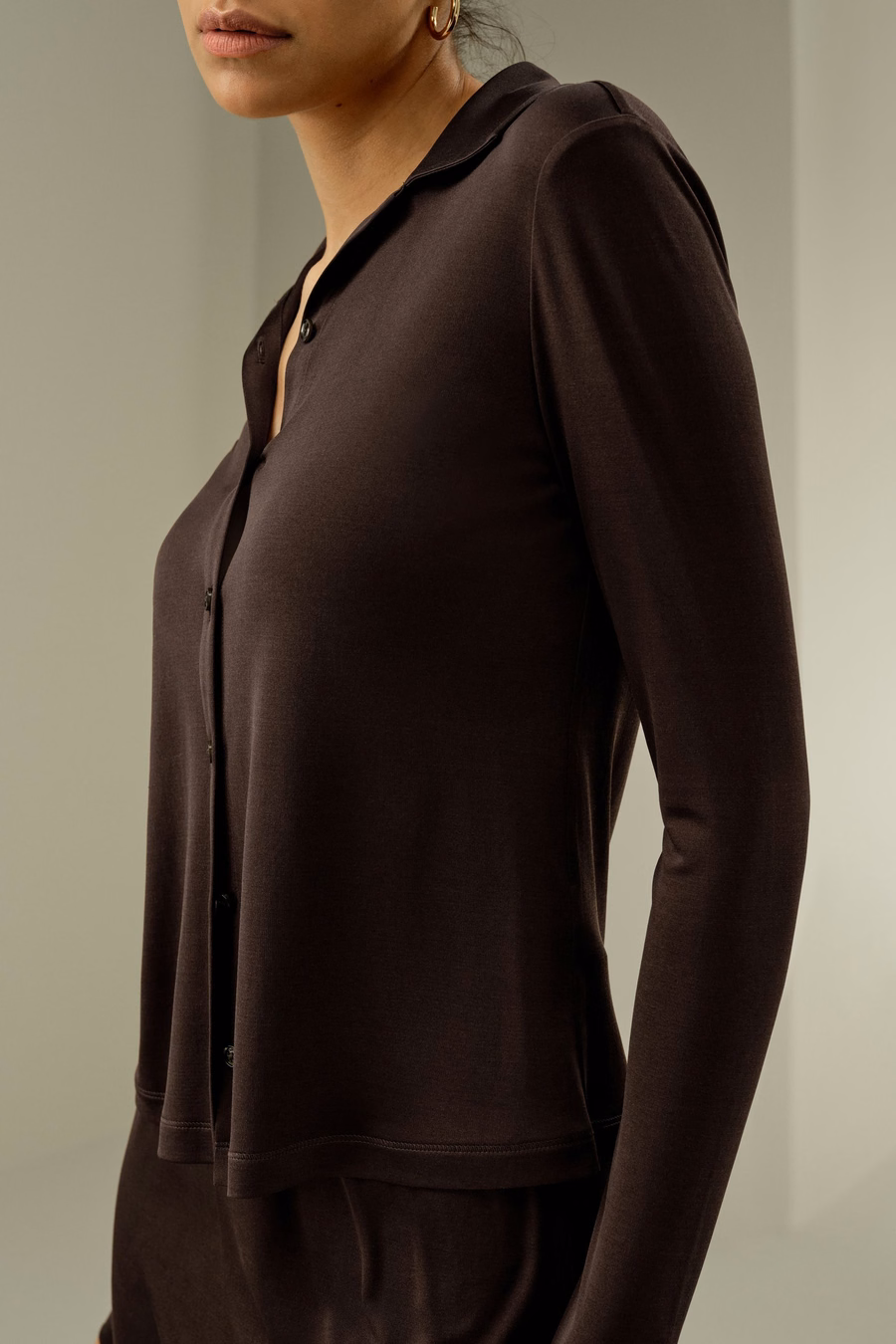 Camisa de Jersey de Seda Slim Básica