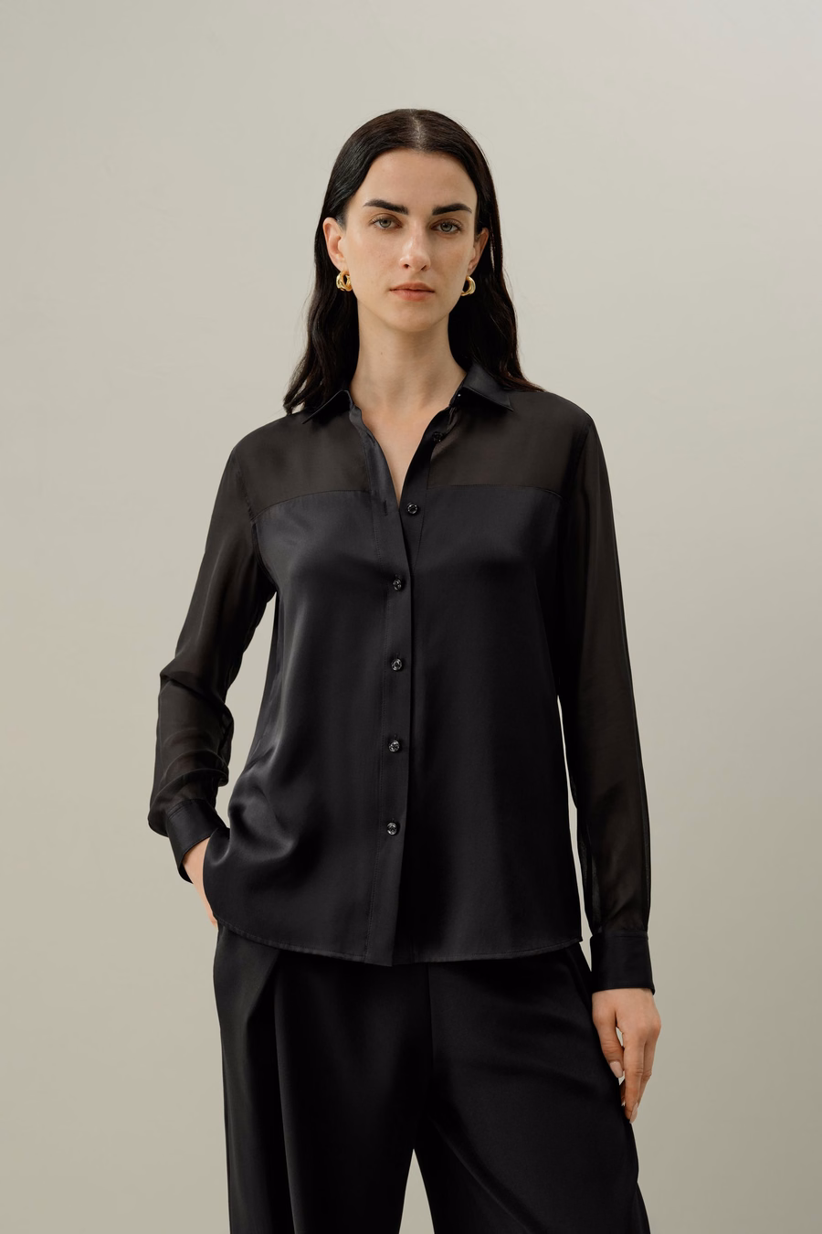 Camisa de Organza de Seda con Botones