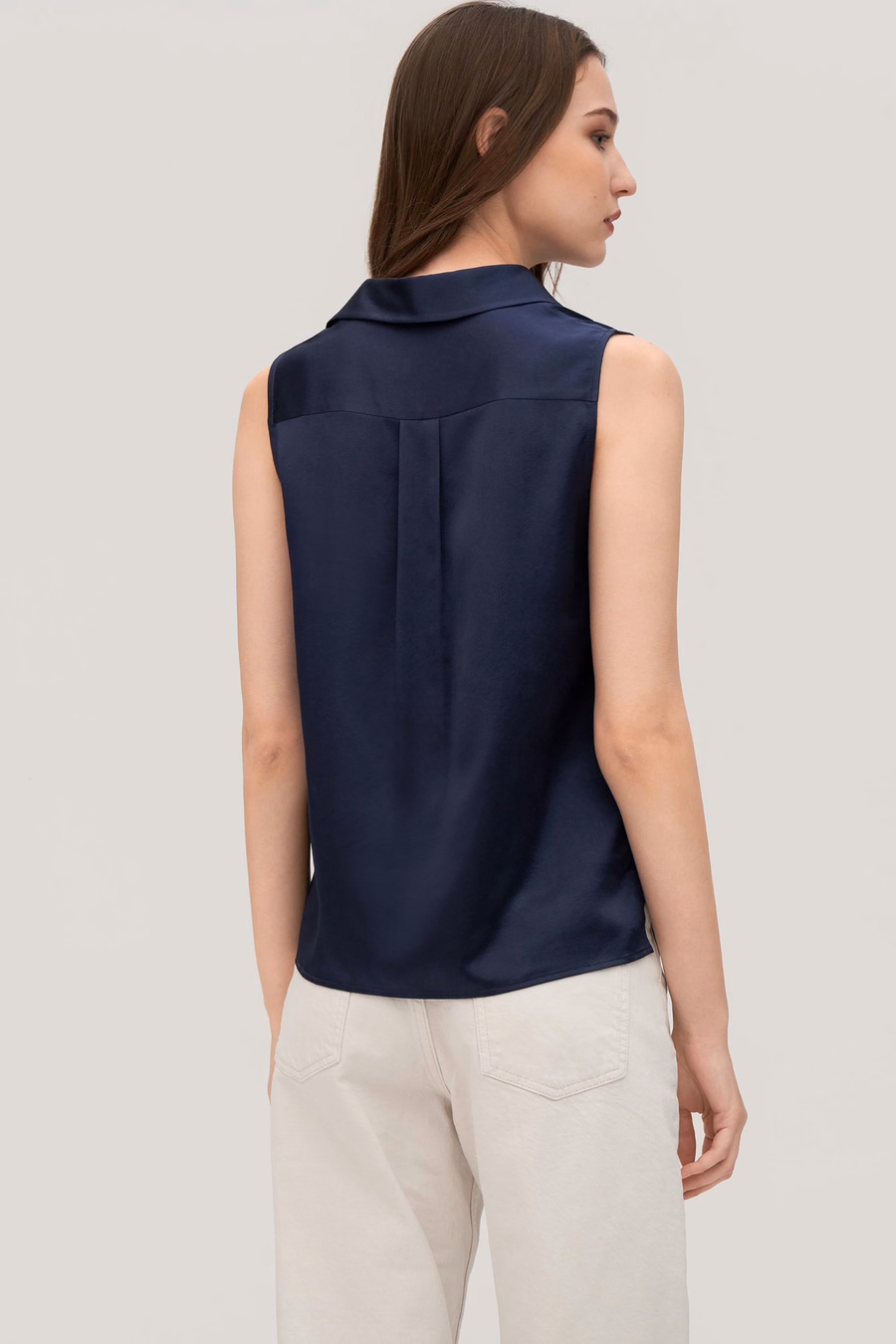 Camisa de Seda Viscosa sin Mangas en V para Mujeres