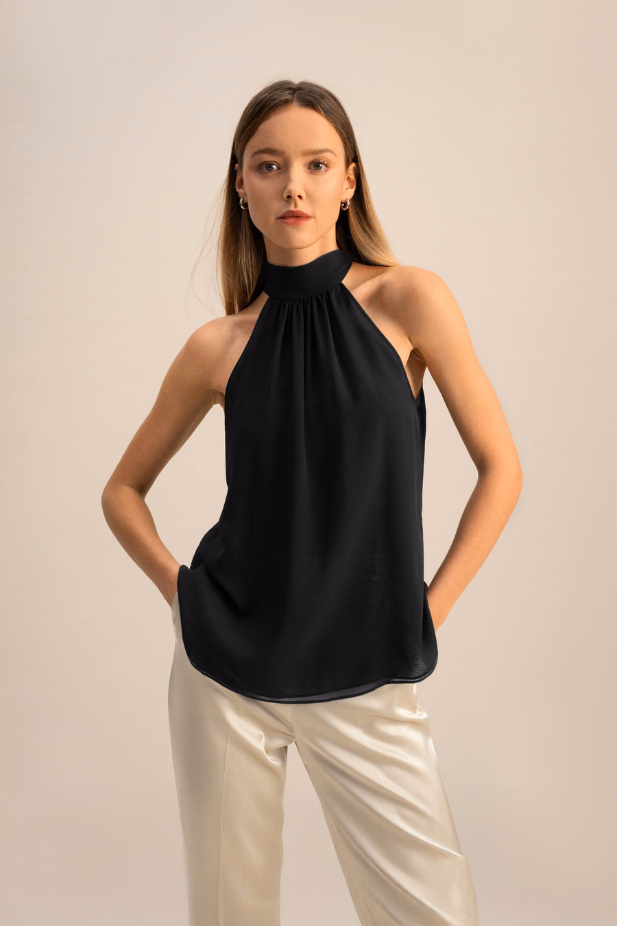Top de Cuello Halter de Seta Georgette