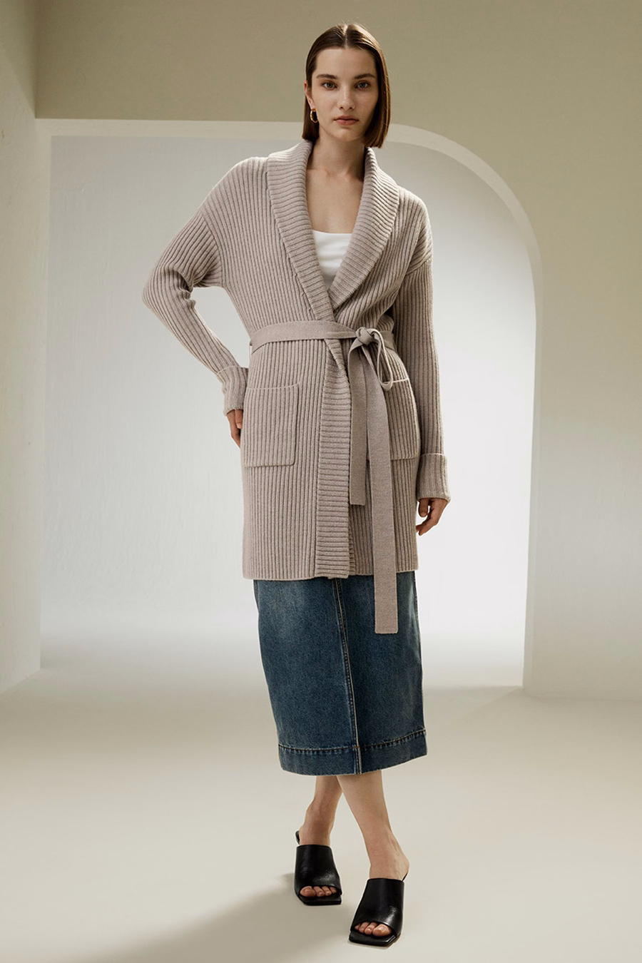 Cardigan de Cuello Chal de Lana Merina