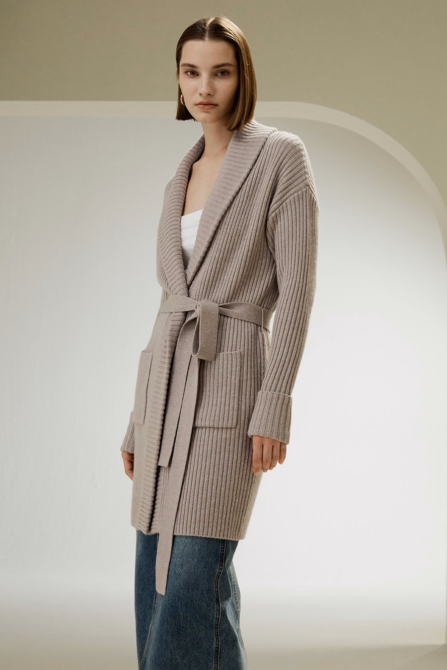 Cardigan de Cuello Chal de Lana Merina