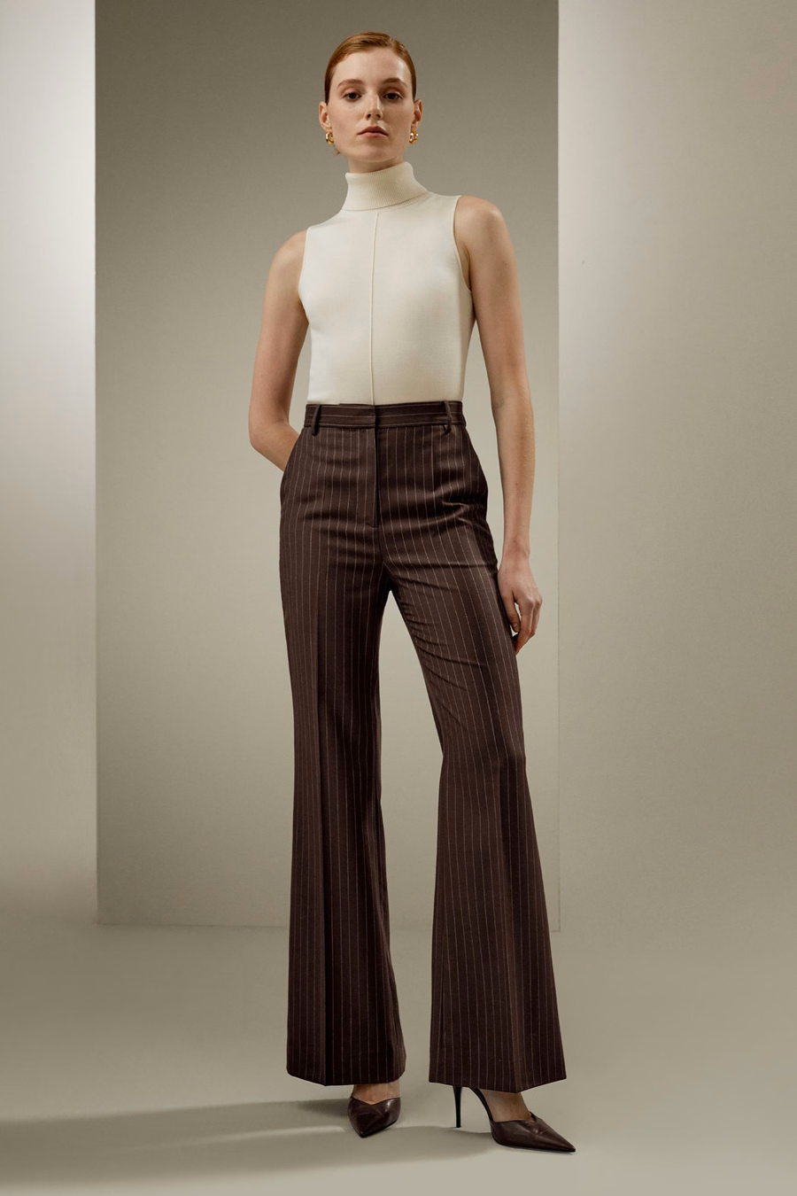 Pantalones rectos de talle alto a rayas