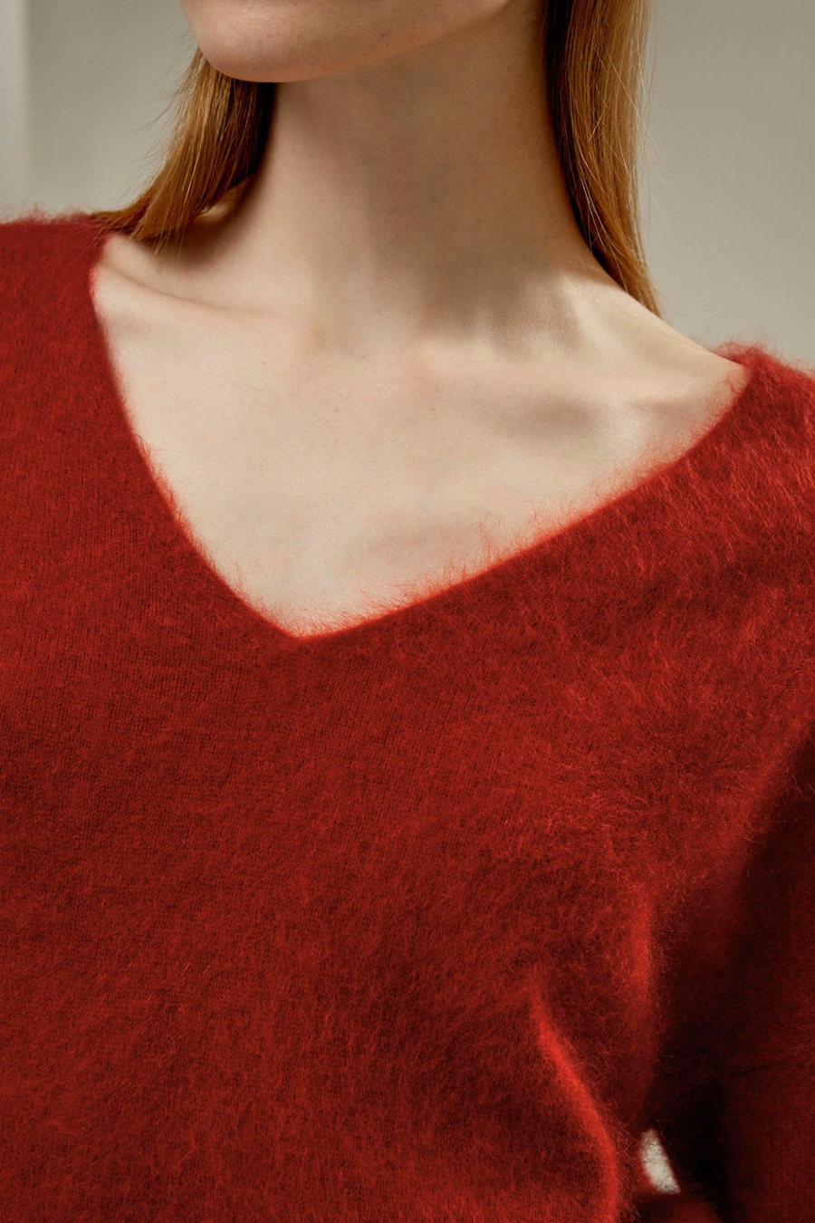 Suéter de Cachemira con Cuello en V Cepillado