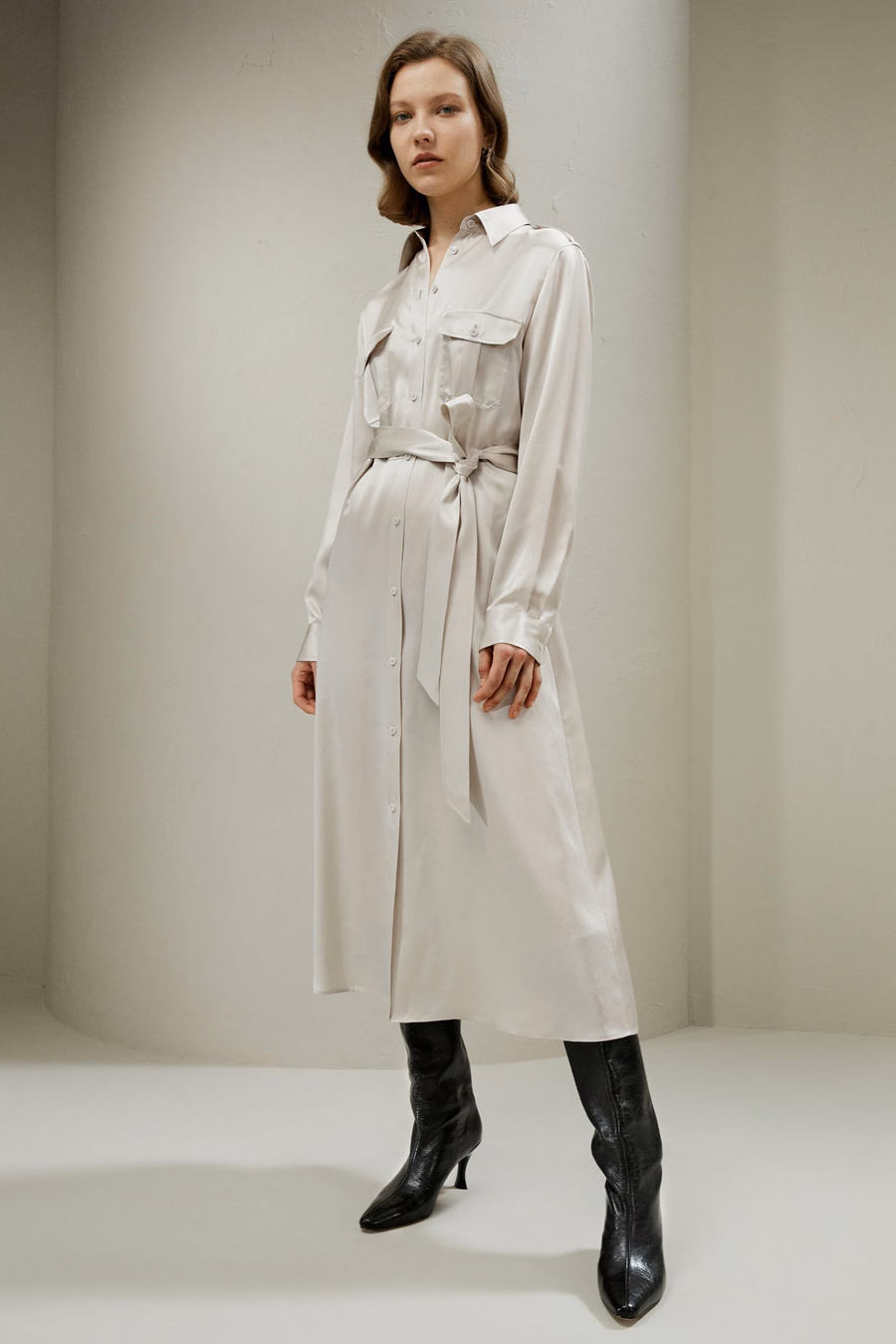 Vestido Midi de Camisa Estilo Trench de Seda