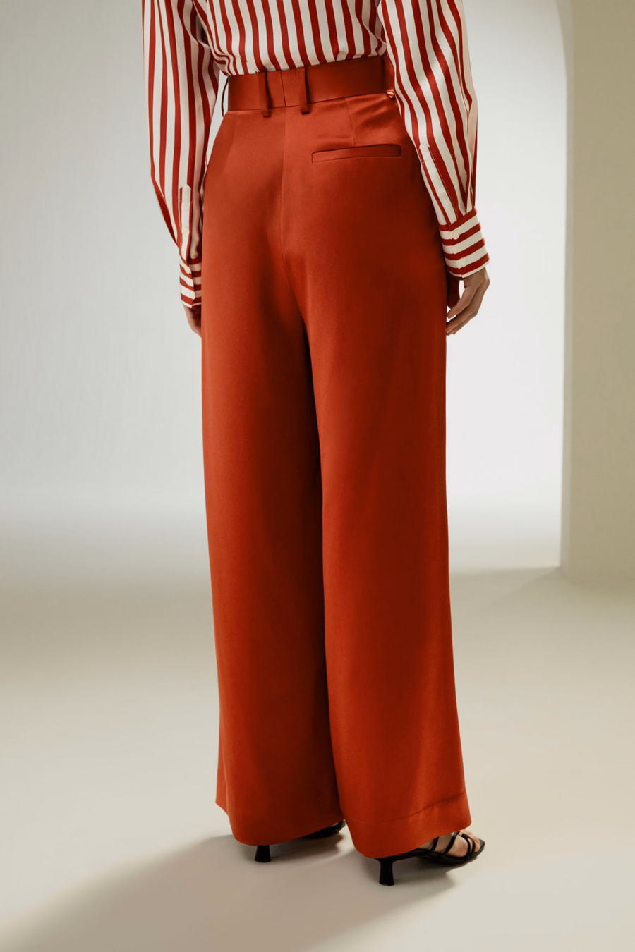 Pantalones de Seda Densa de Pierna Ancha de Cintura Alta