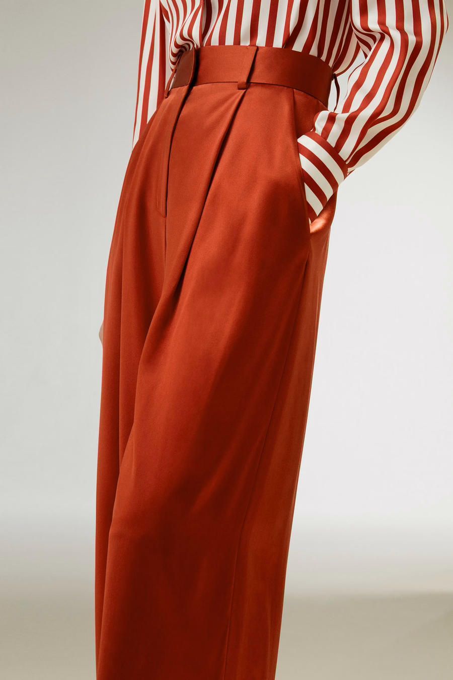 Pantalones de Seda Densa de Pierna Ancha de Cintura Alta