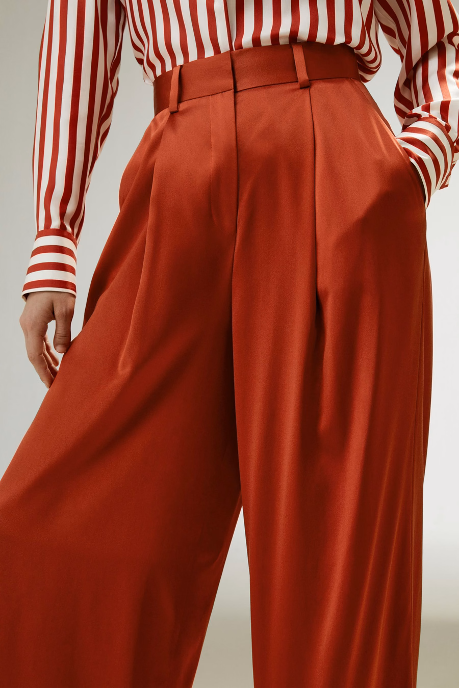 Pantalones de Seda Densa de Pierna Ancha de Cintura Alta
