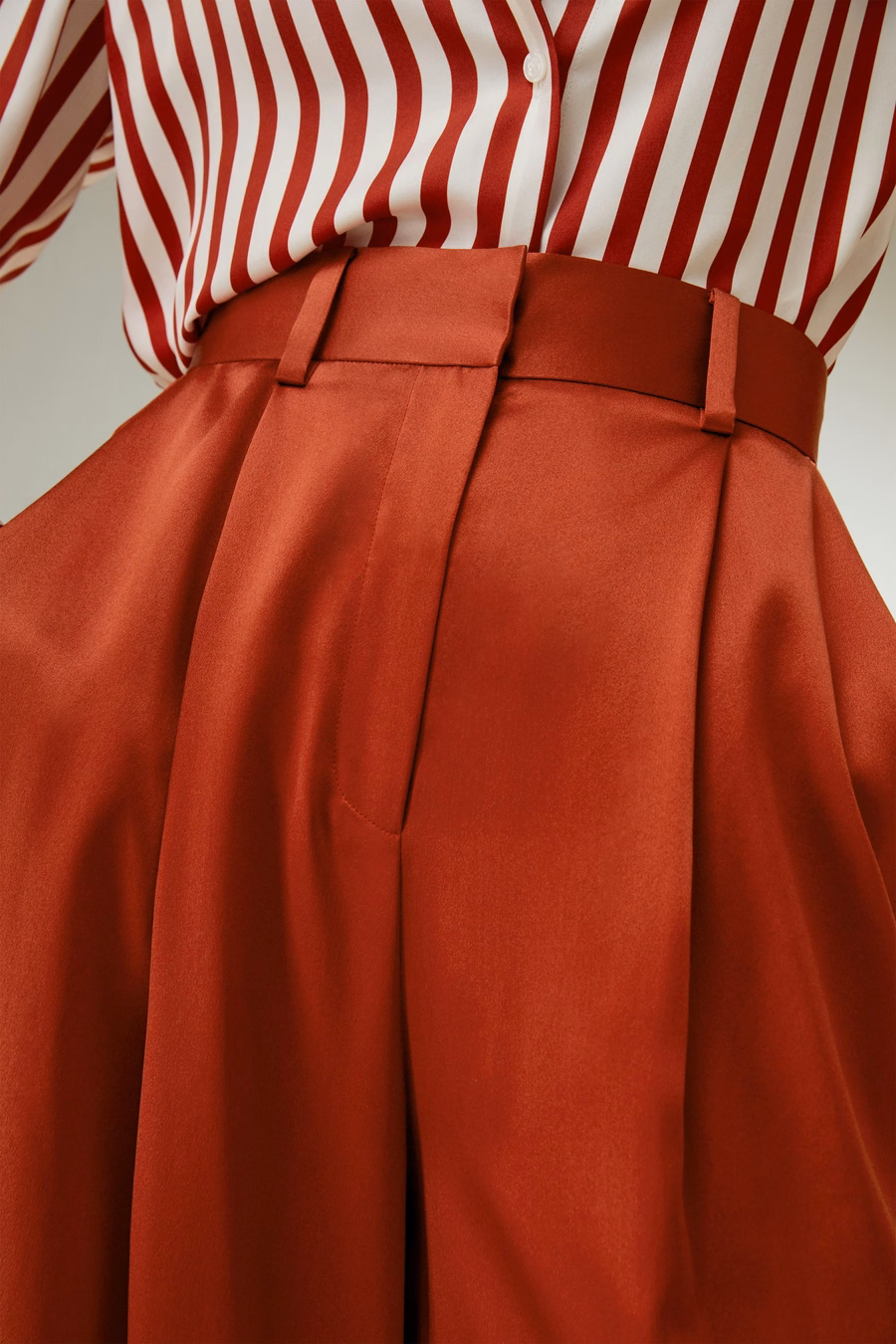 Pantalones de Seda Densa de Pierna Ancha de Cintura Alta