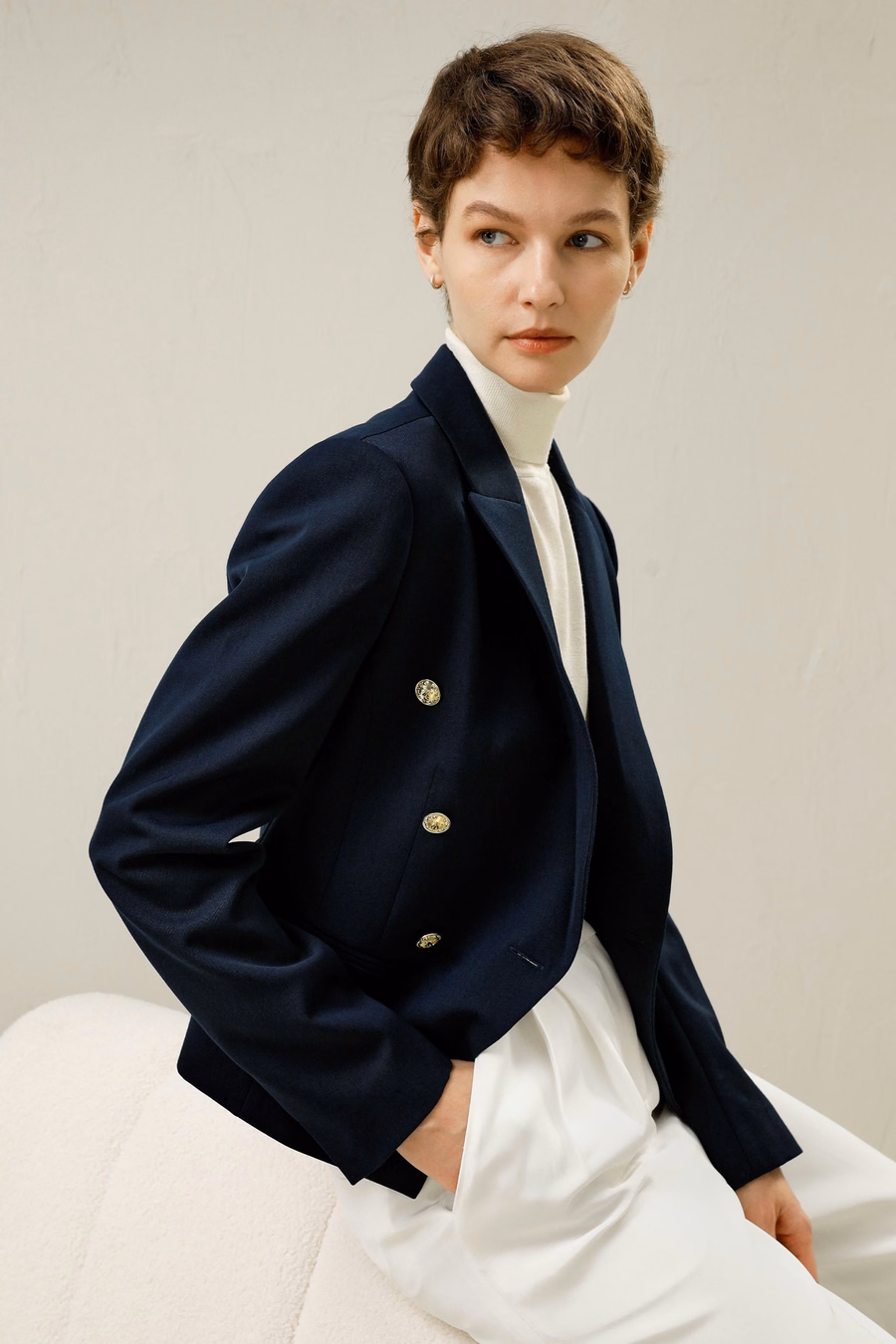 Blazer ajustado de doble botonadura