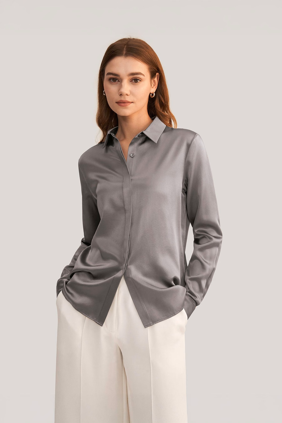 Camisa de Seda con Tapeta Oculta Básica