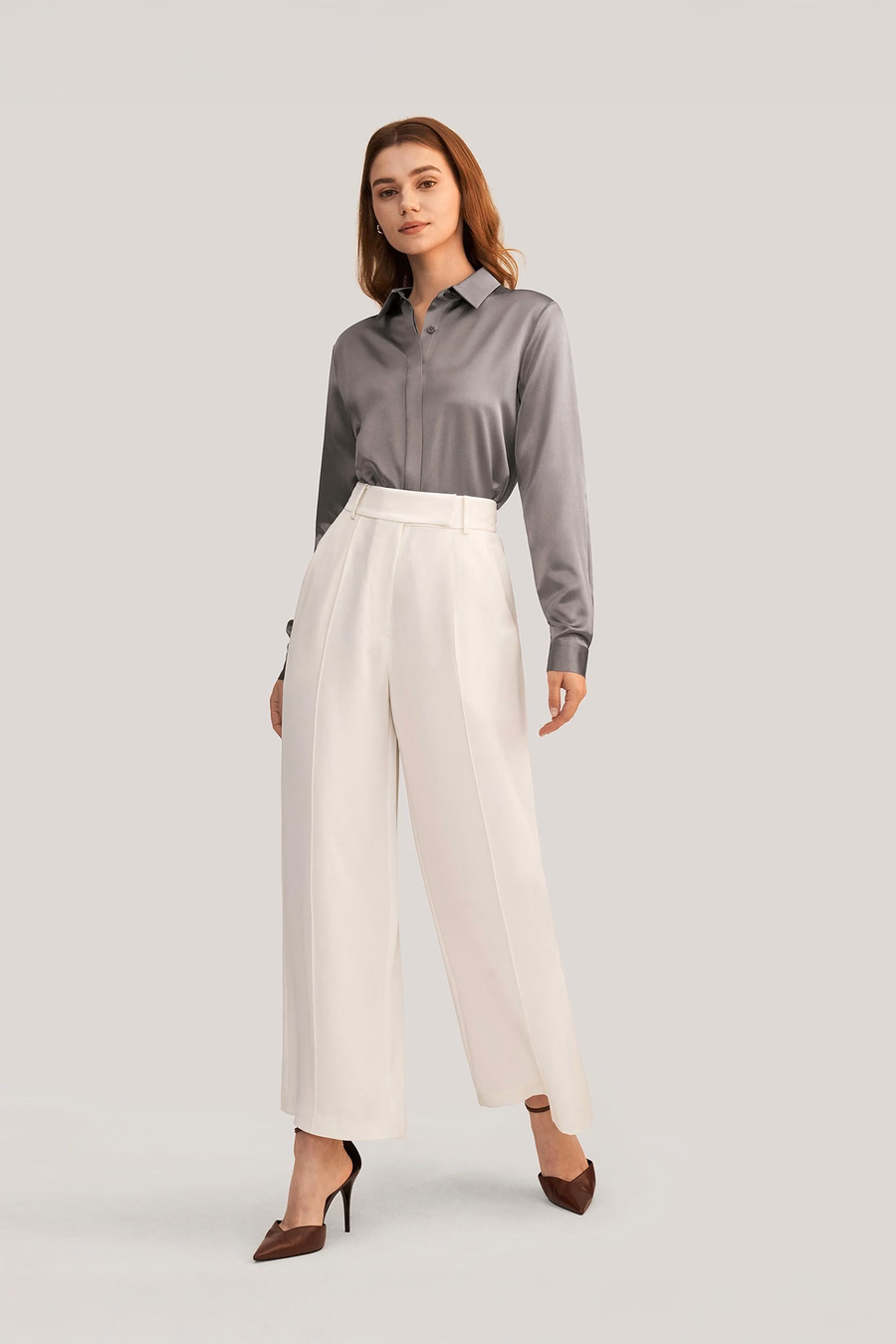Camisa de Seda con Tapeta Oculta Básica