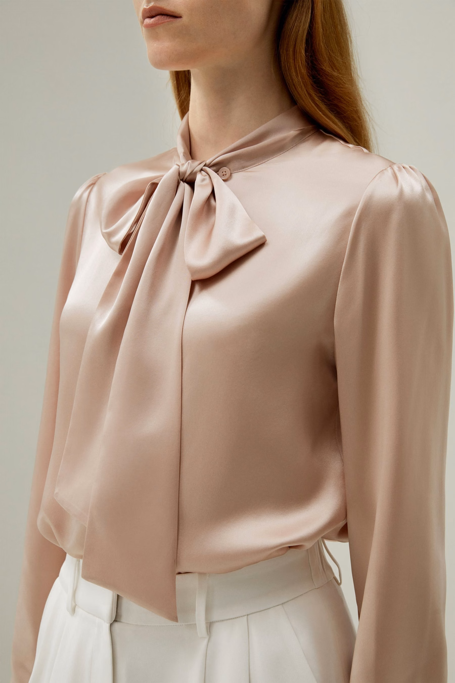 Mujer Blusa de Seda con Pajarita