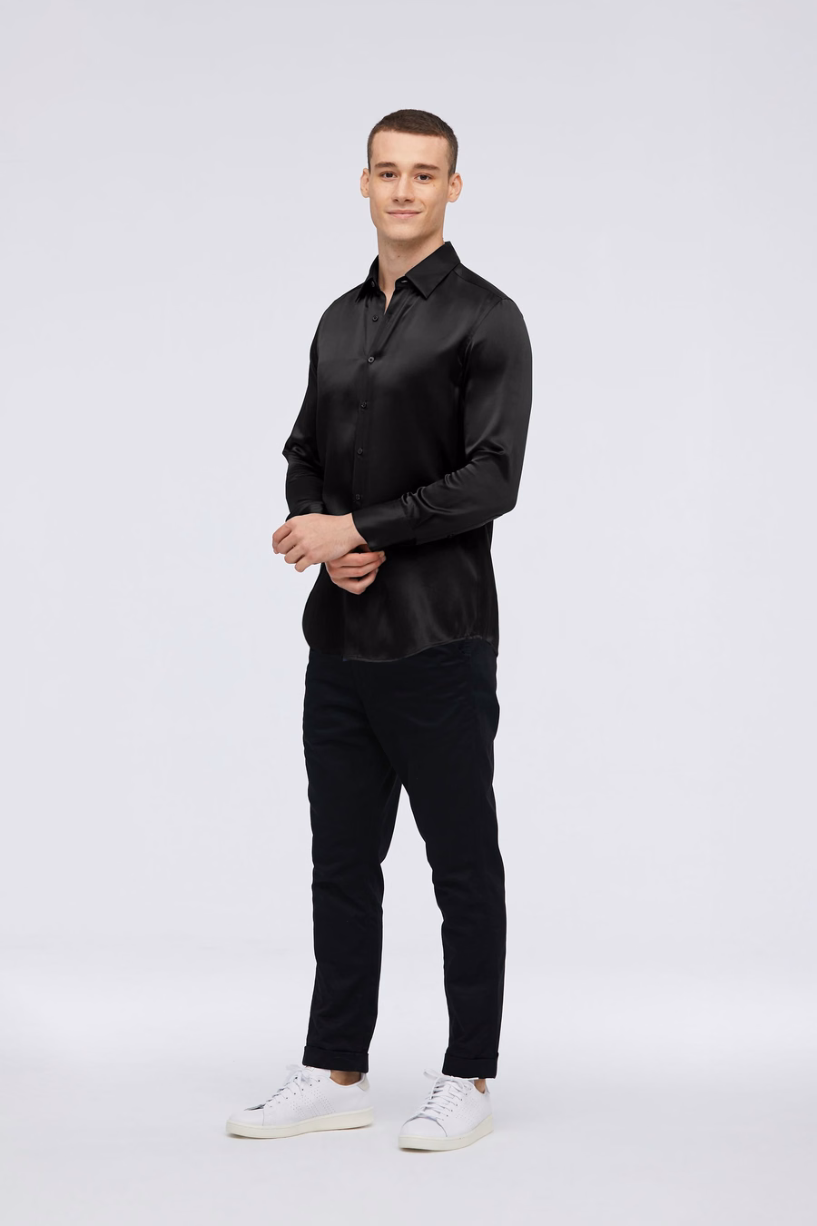Camisa básica de seda de morera para hombres