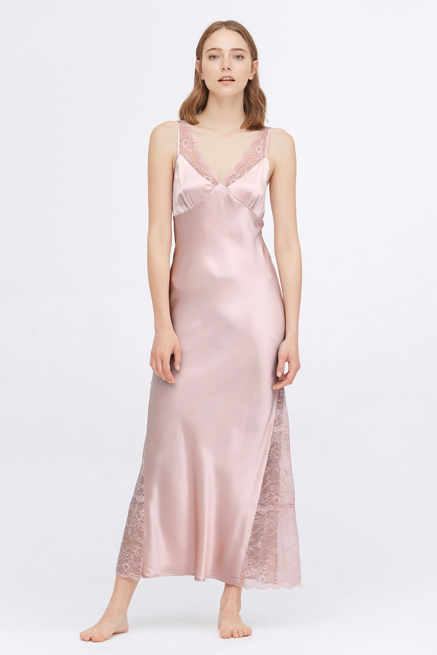 Maxi Camisón de Seda con Encaje
