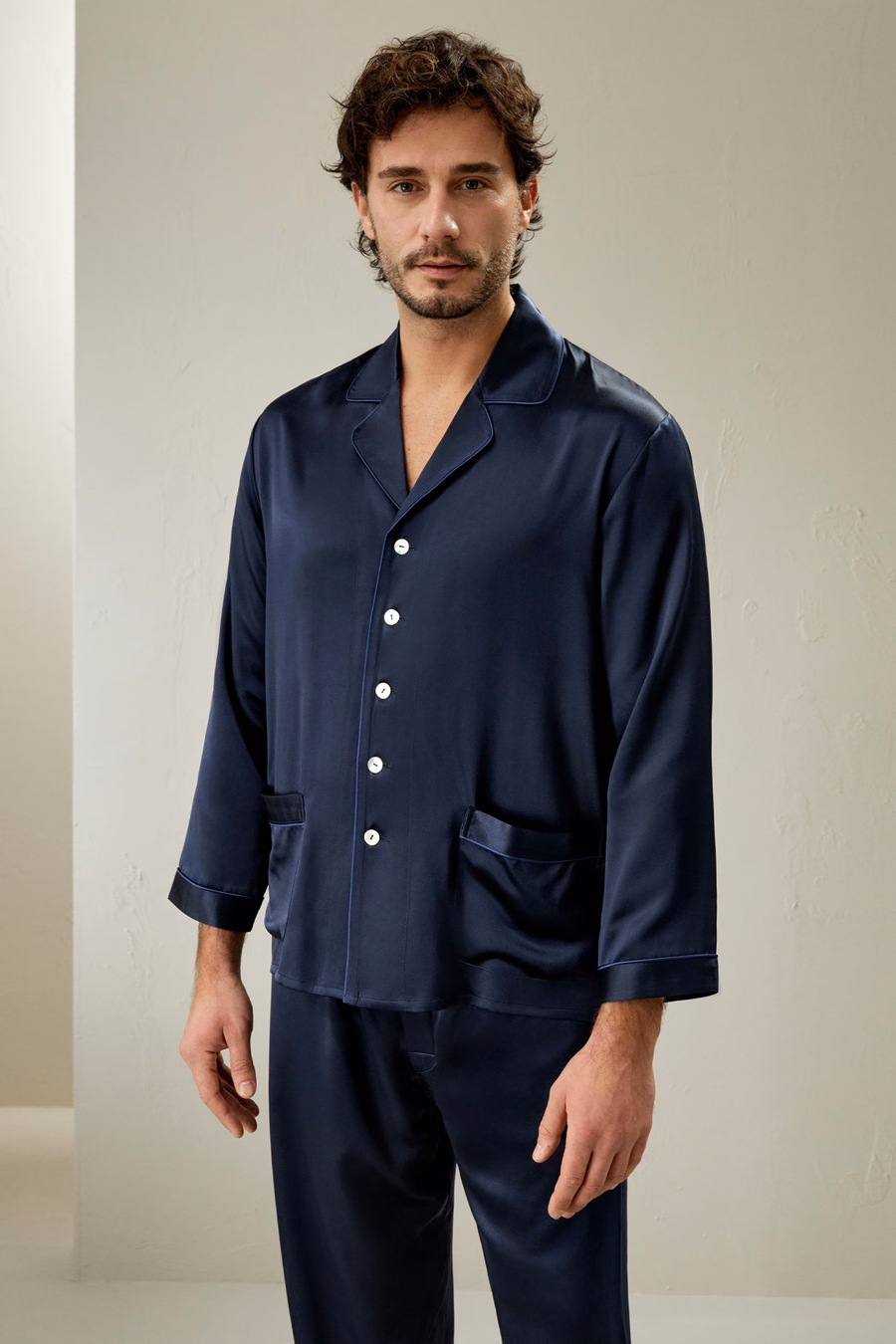 Conjunto de Pijamas de Seda Larga para Hombres
