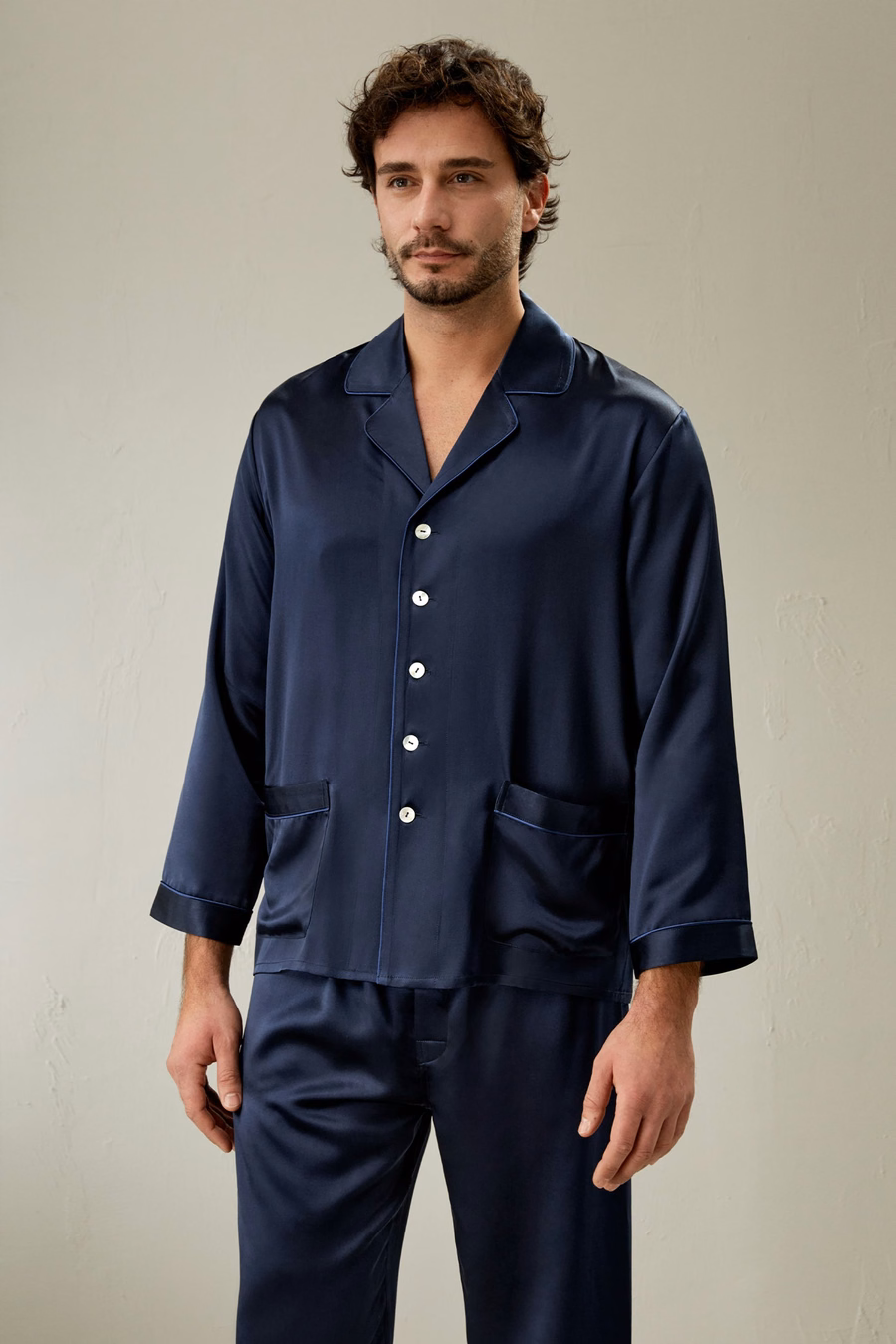 Conjunto de Pijamas de Seda Larga para Hombres
