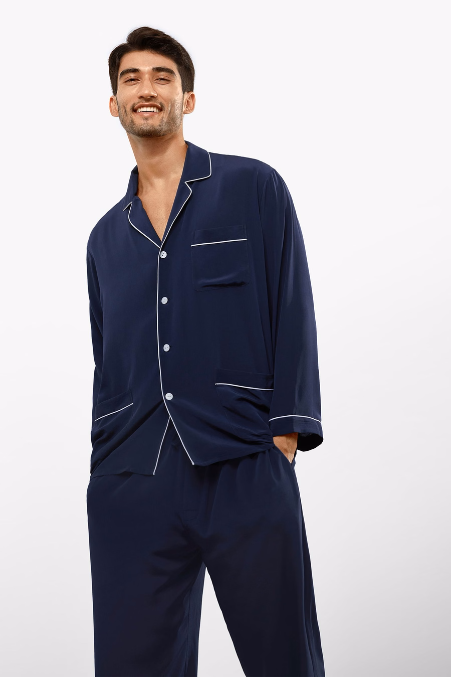 Conjunto de Pijama de Seda con Cuello de Solapa