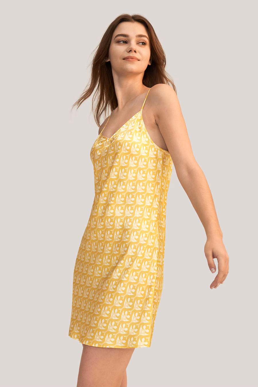 Vestido sesgado de seda con impresión de monograma LS