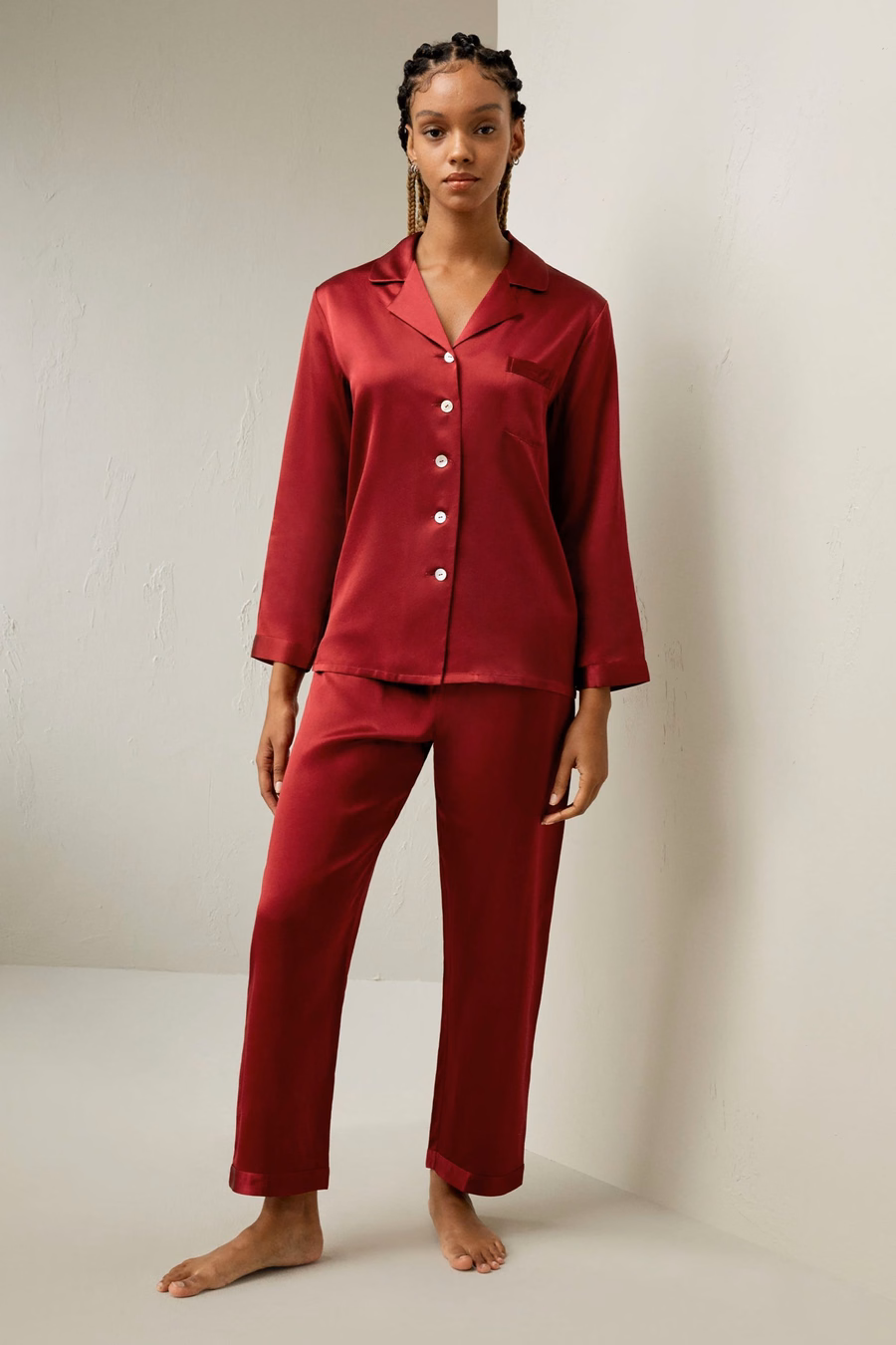 Conjunto de Pijama de Seda Completo para Mujeres