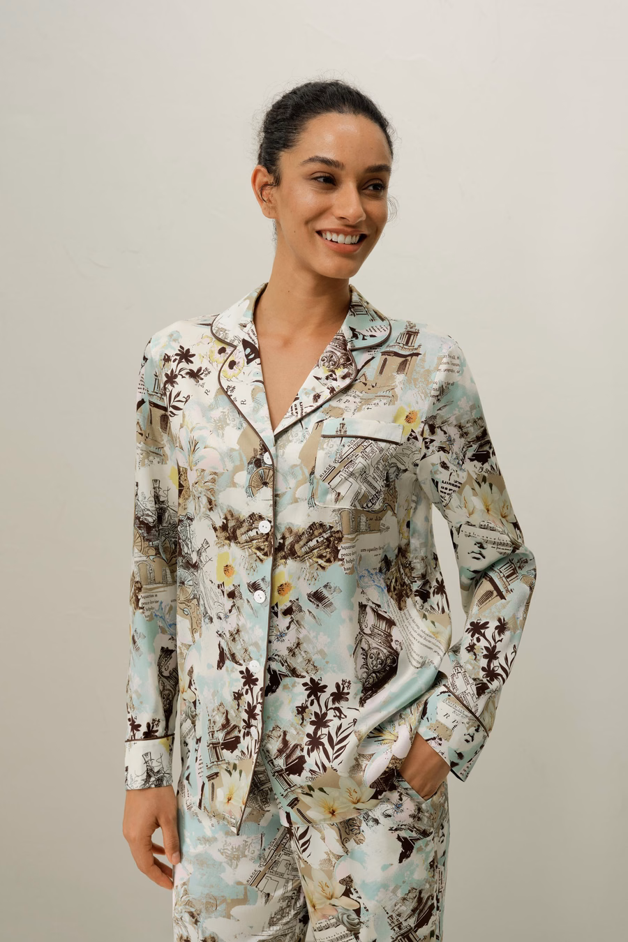 Conjunto de Pijamas Clásico de Seda del Zodiaco Acuario