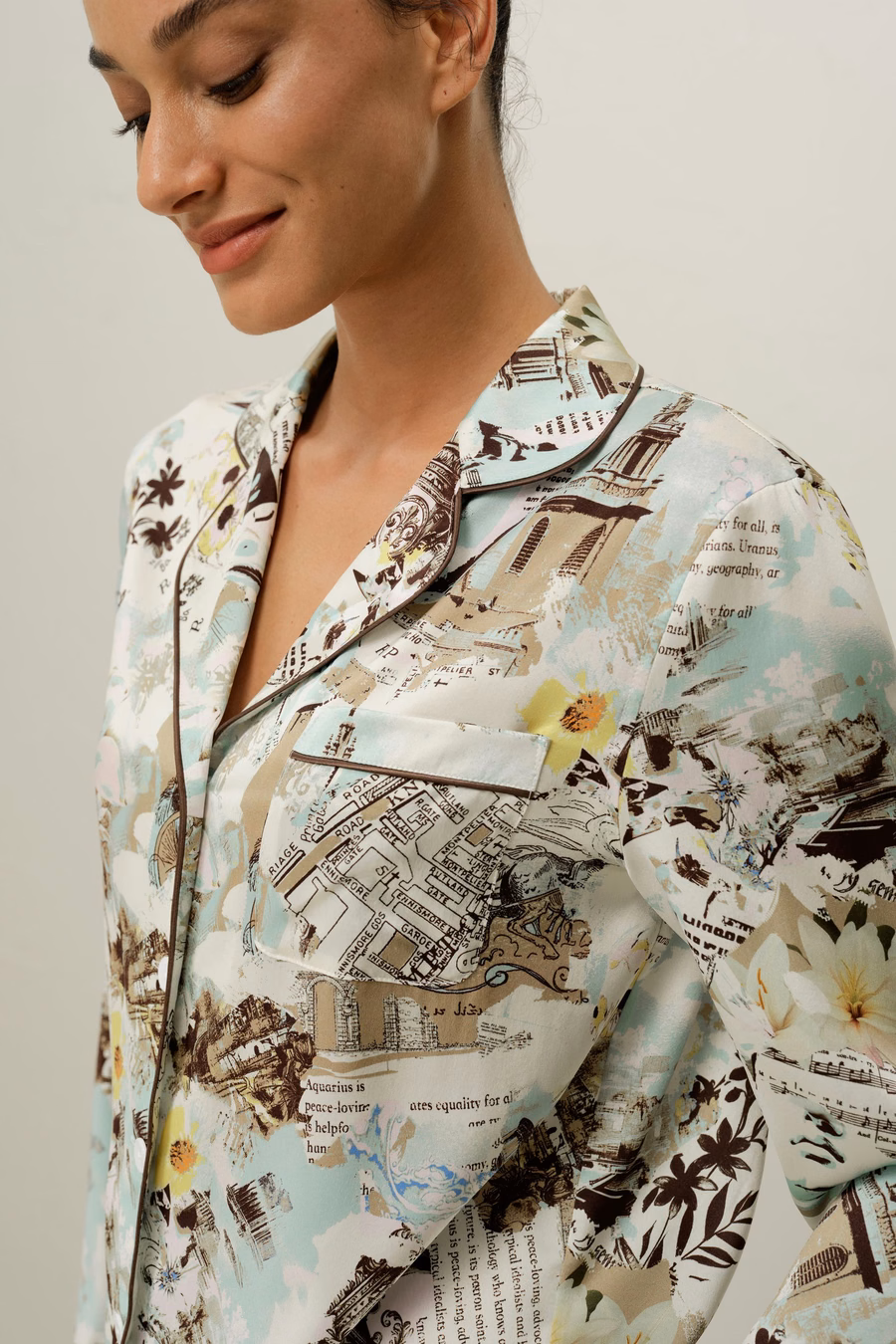 Conjunto de Pijamas Clásico de Seda del Zodiaco Acuario