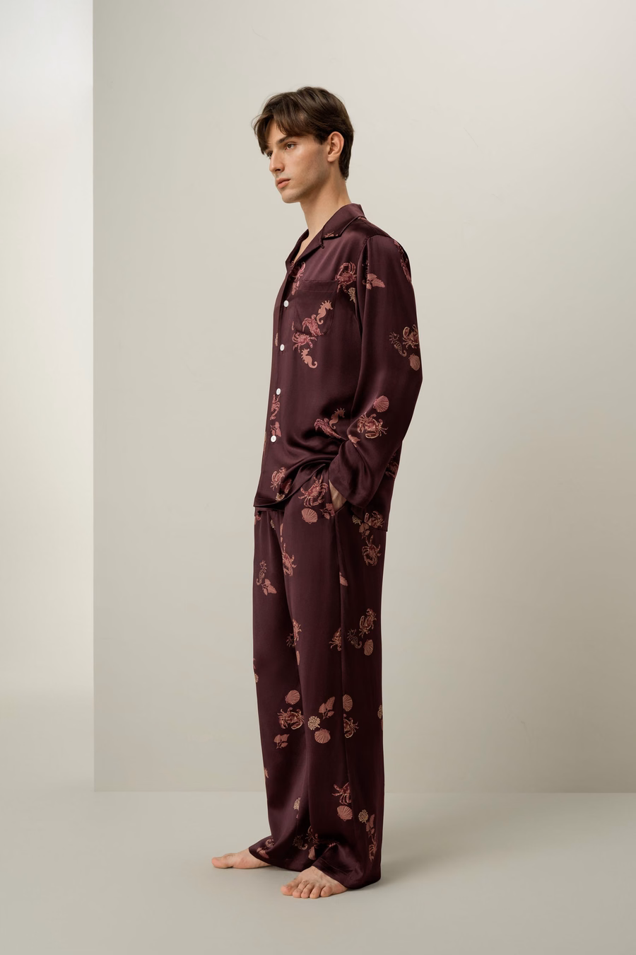Conjunto de Pijama de Seda Zodiacal para Hombre Cáncer