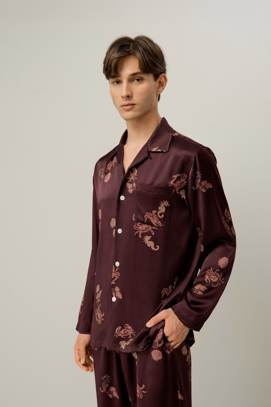 Conjunto de Pijama de Seda Zodiacal para Hombre Cáncer