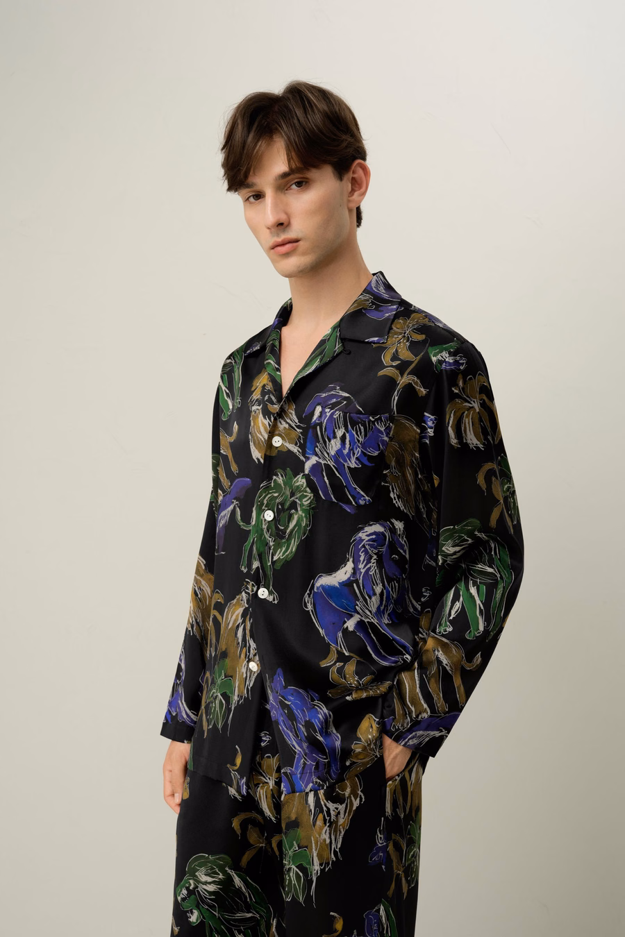 Conjunto de Pijama de Seda para Hombre Leo