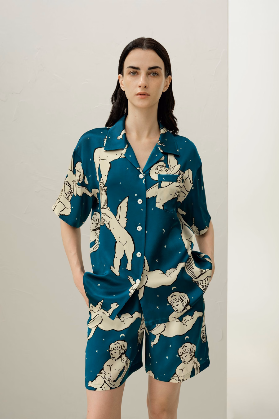 Conjunto de Pijamas Cortos de Seda del Zodiaco Géminis