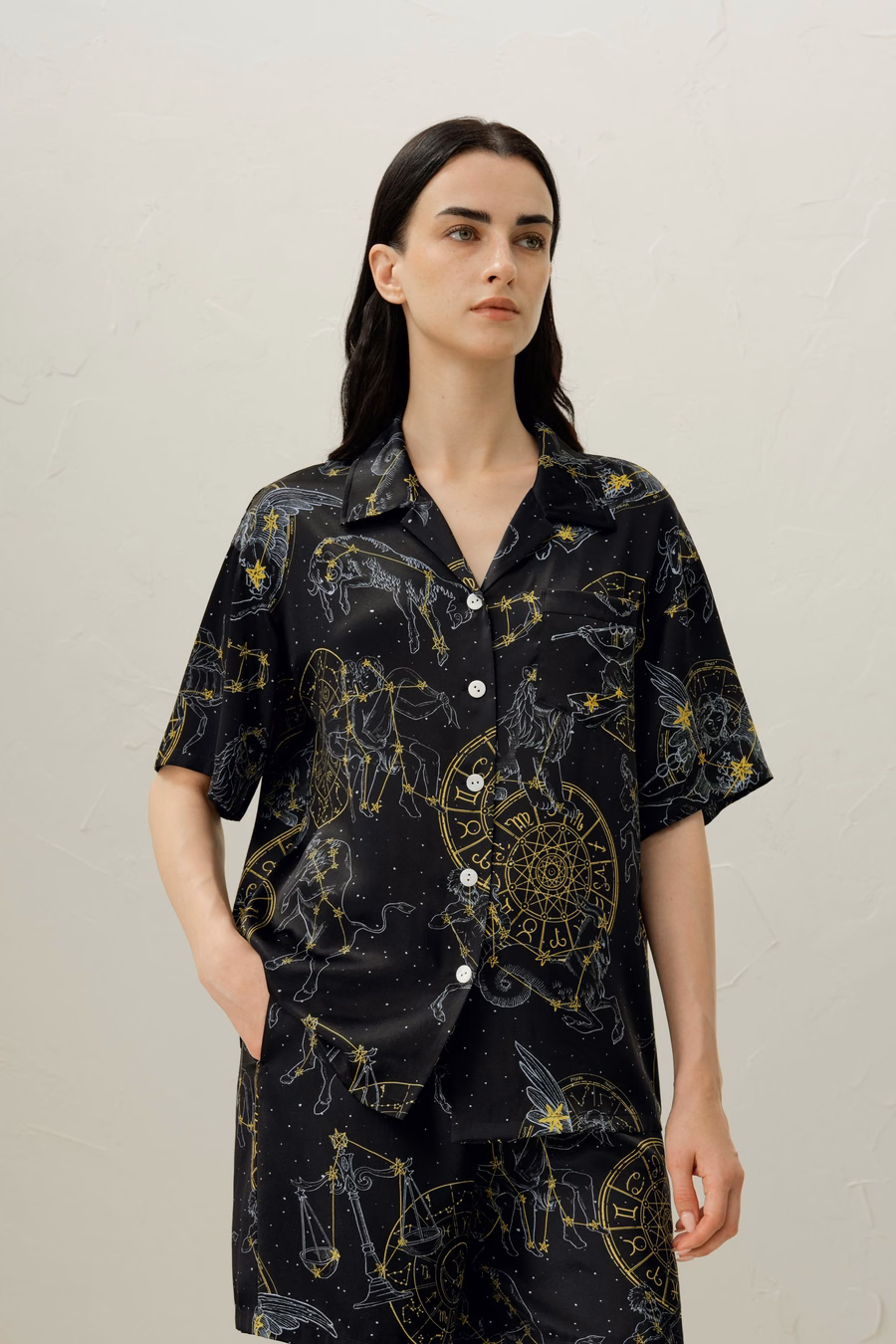 Conjunto corto de pijama de seda Virgo Zodiac