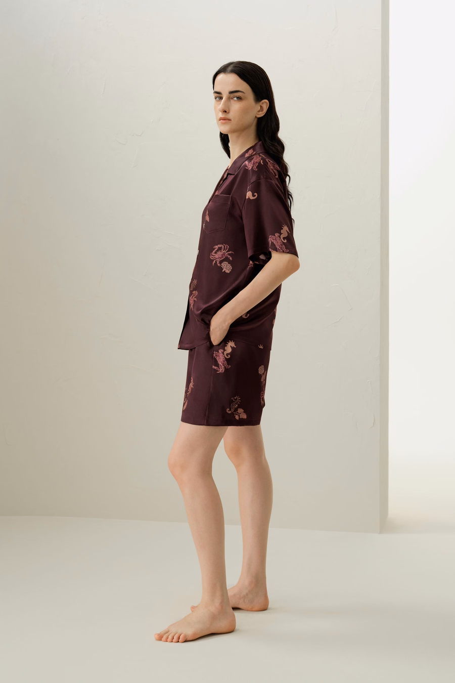 Conjunto de Pijamas Cortos de Seda del Zodiaco Cáncer