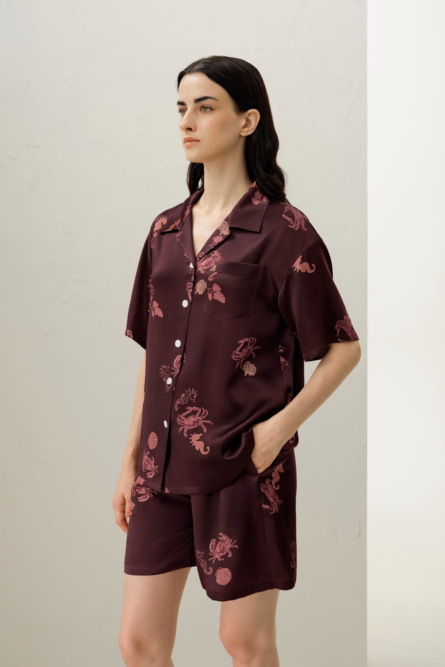 Conjunto de Pijamas Cortos de Seda del Zodiaco Cáncer