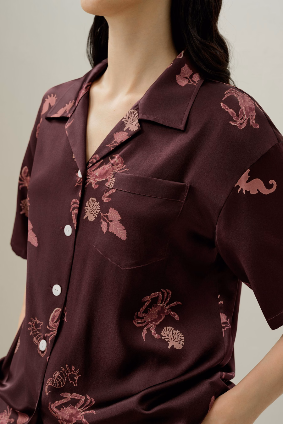 Conjunto de Pijamas Cortos de Seda del Zodiaco Cáncer
