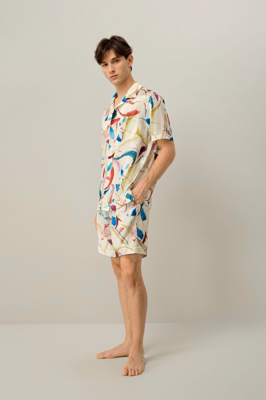 Conjunto de Pijama de Seda Corto para Hombre Sagitario