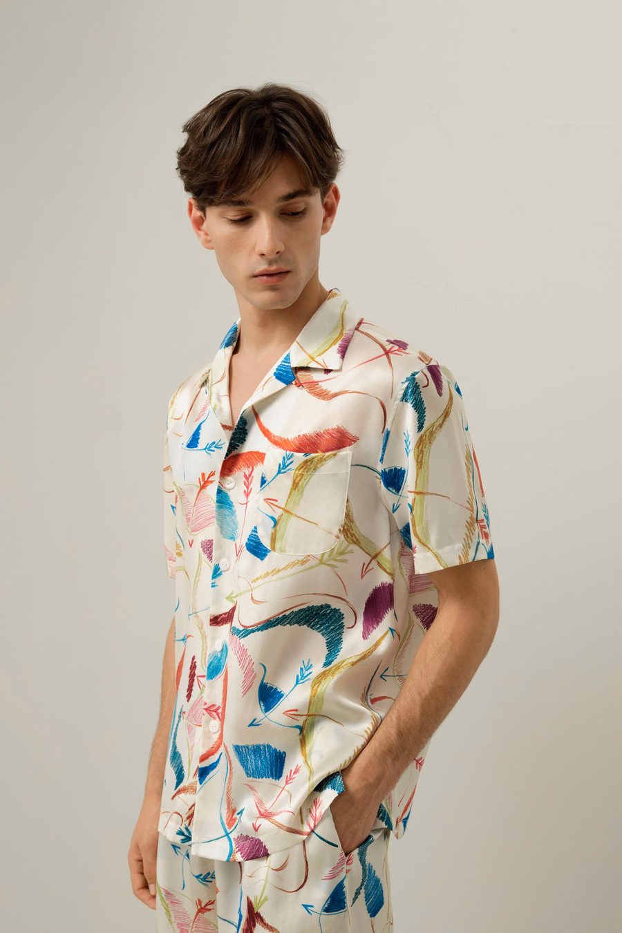 Conjunto de Pijama de Seda Corto para Hombre Sagitario
