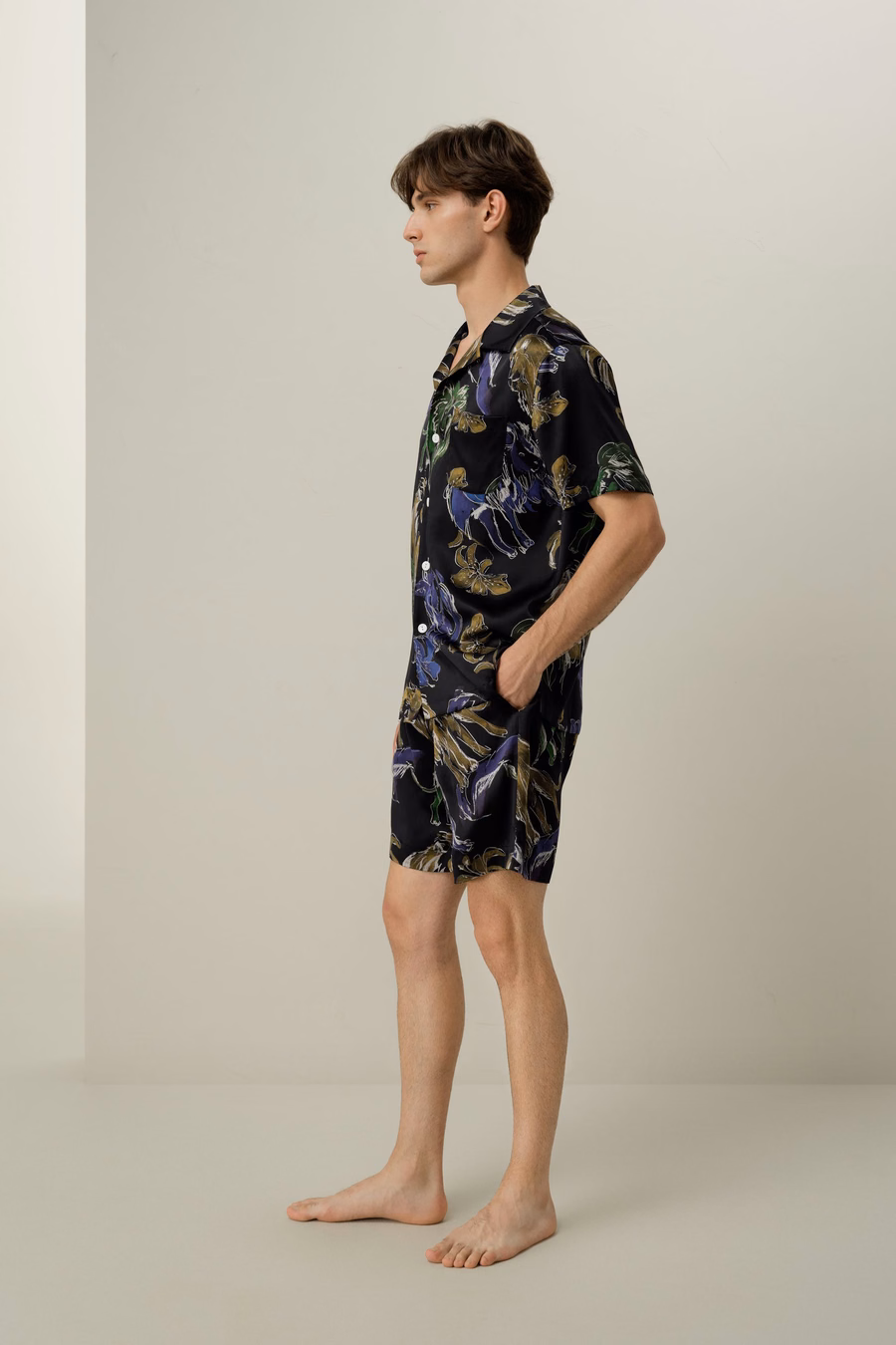 Conjunto de Pijamas Cortos de Seda para Hombre del Zodiaco Leo