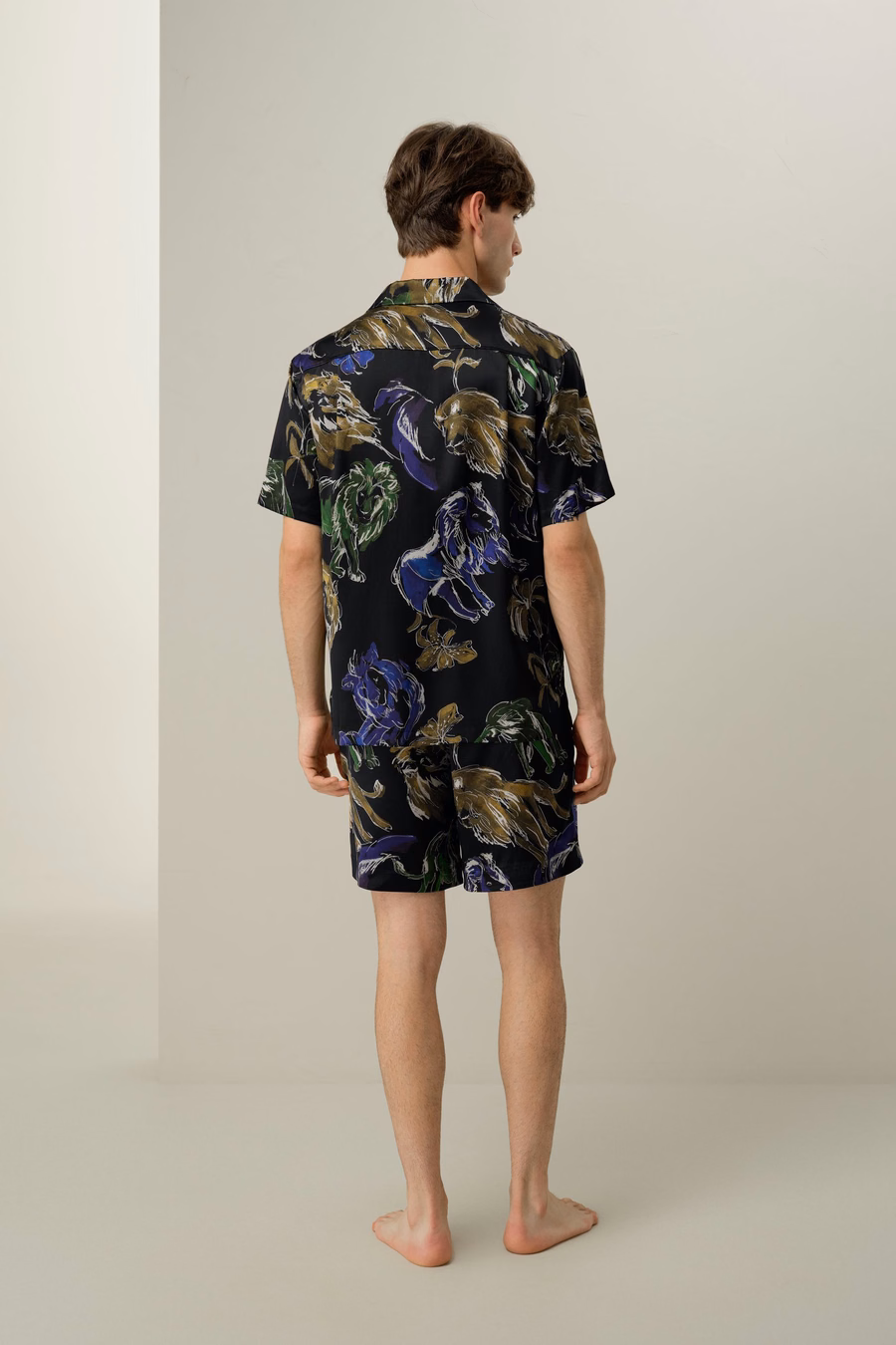 Conjunto de Pijamas Cortos de Seda para Hombre del Zodiaco Leo