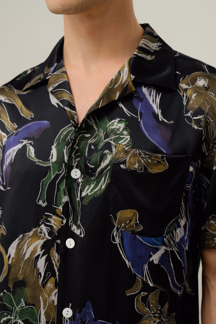 Conjunto de Pijamas Cortos de Seda para Hombre del Zodiaco Leo