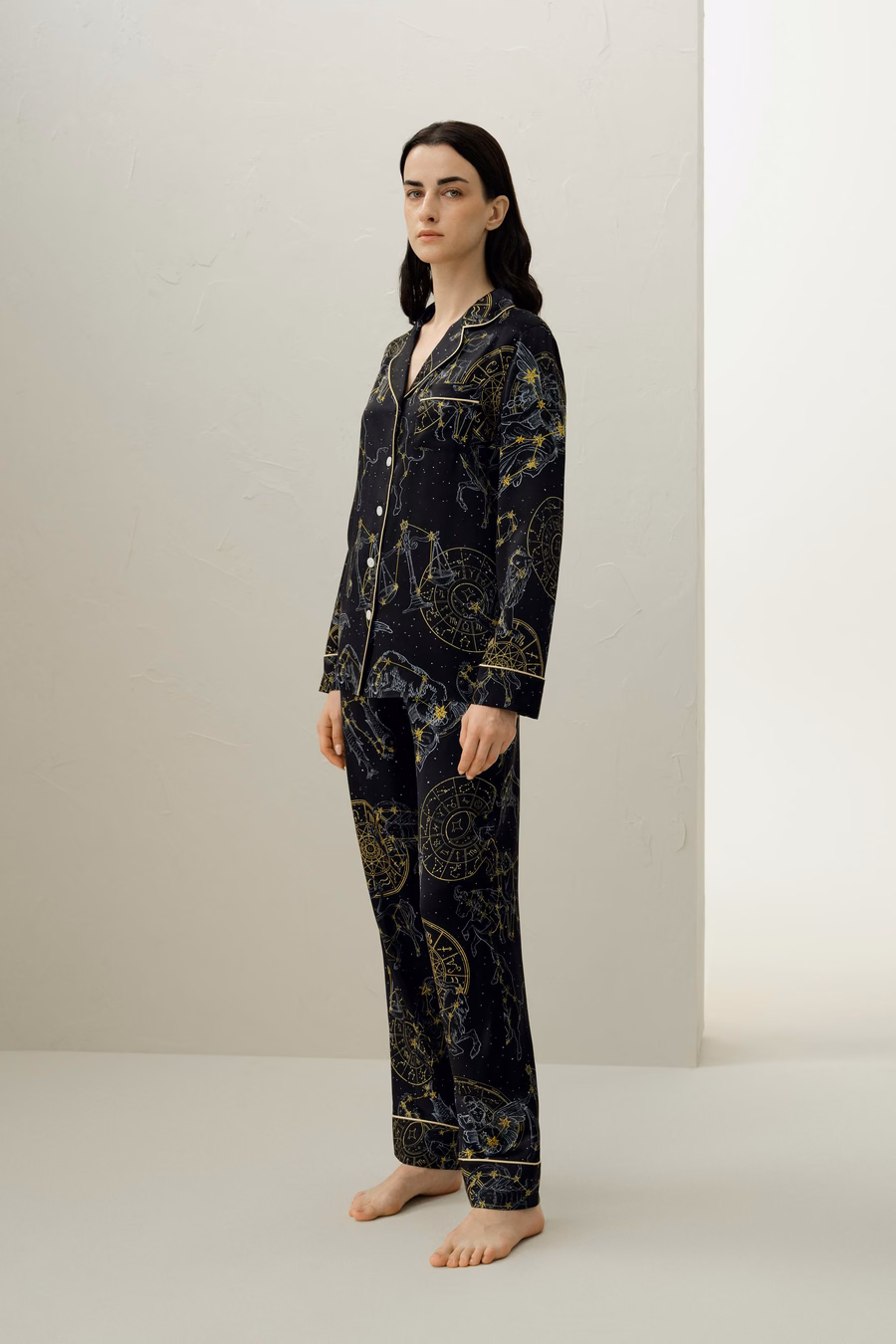 Conjunto Clásico de Pijamas de Seda del Signo Zodiacal Virgo
