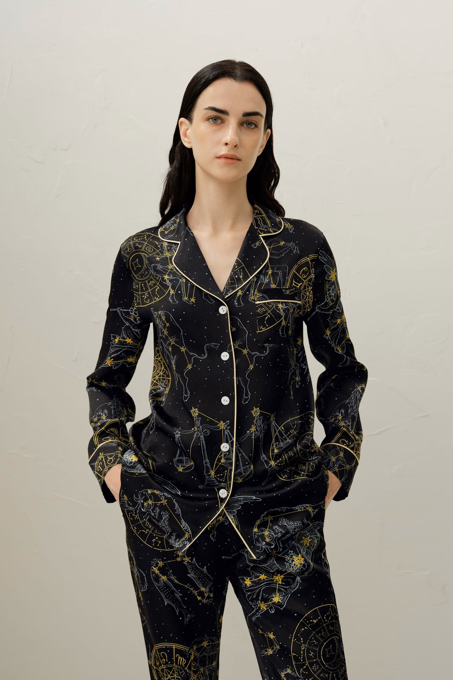 Conjunto Clásico de Pijamas de Seda del Signo Zodiacal Virgo