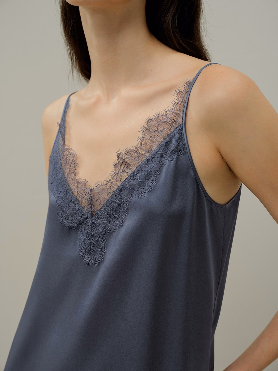 Luna Vestido Slip de Seda Lavable con Encaje